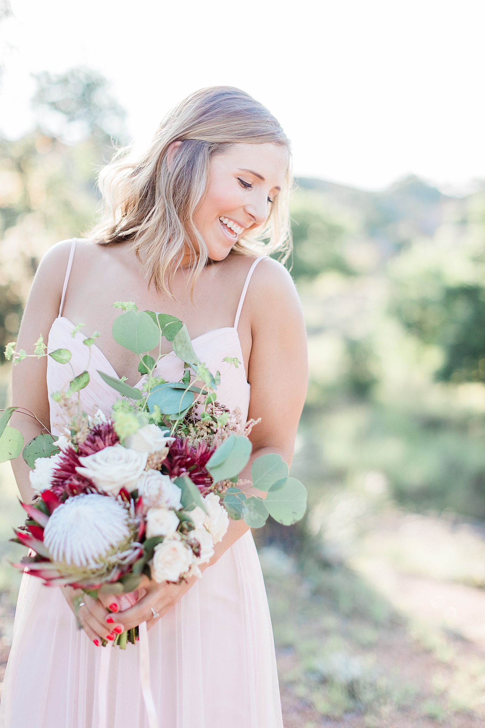 Protea, blush, bridal bouquet