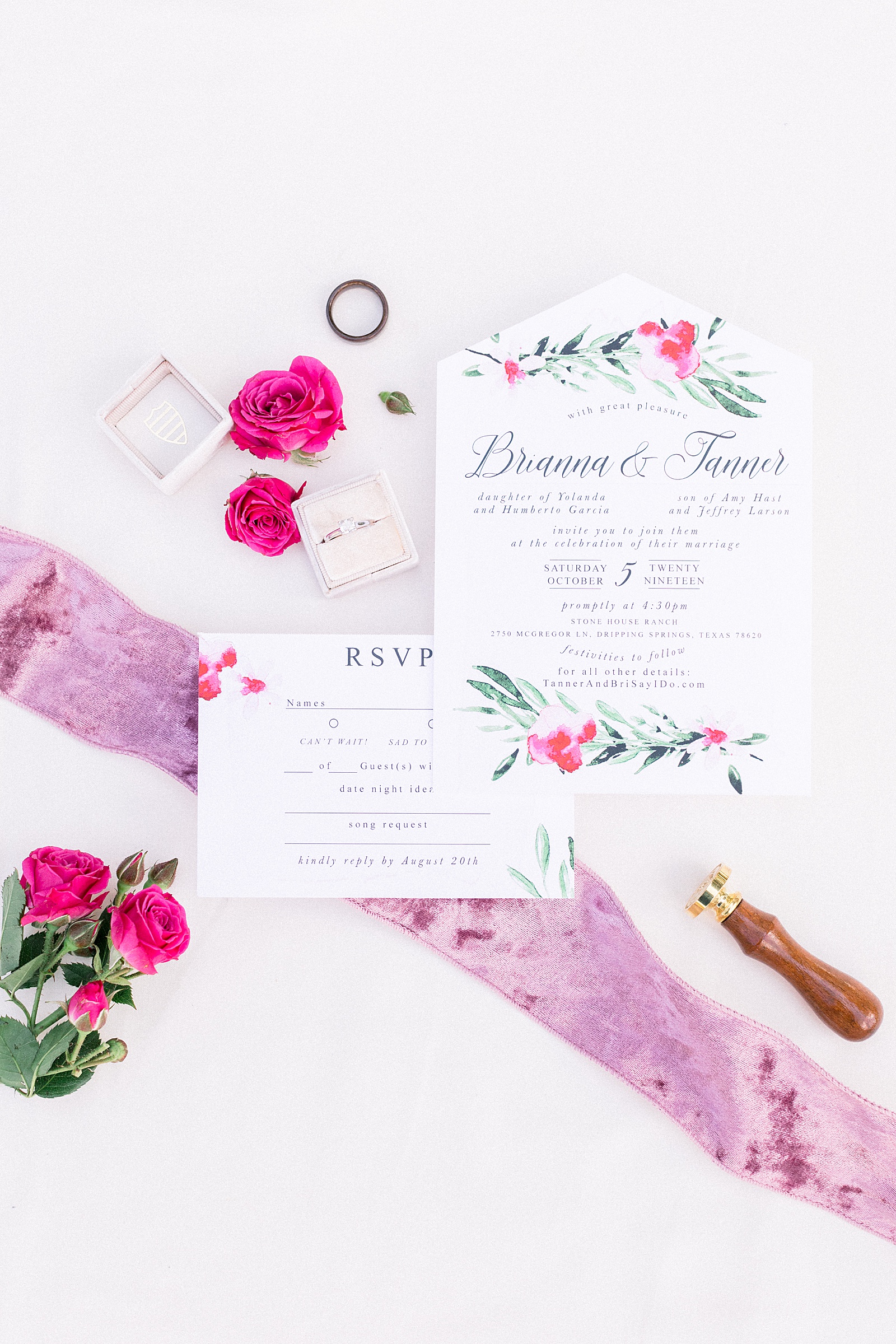 Wedding Invitation Suite, Pink and Velvet
