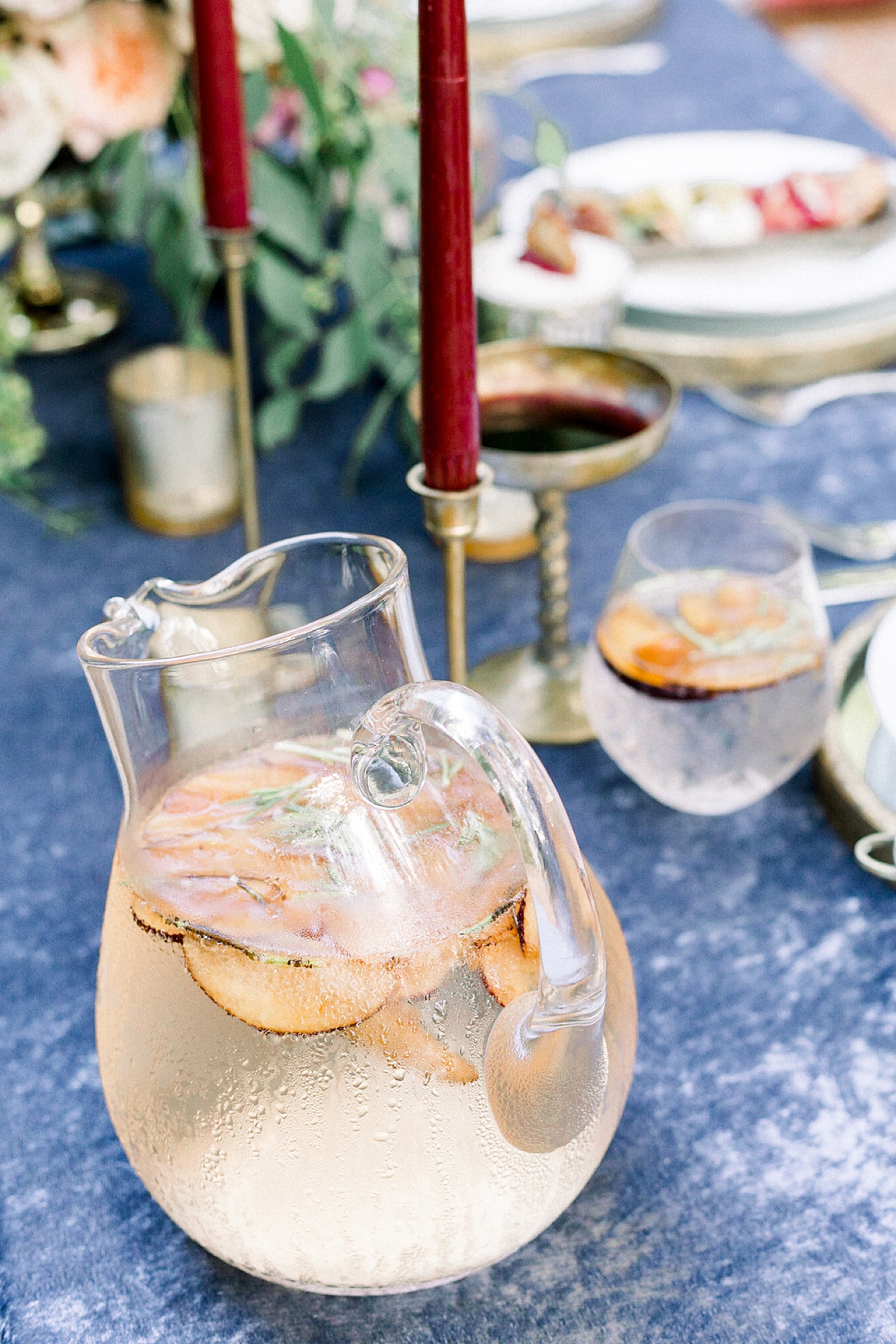 Fall Inspiration, Navy and Velvet Tablescape with Fall Drinks
