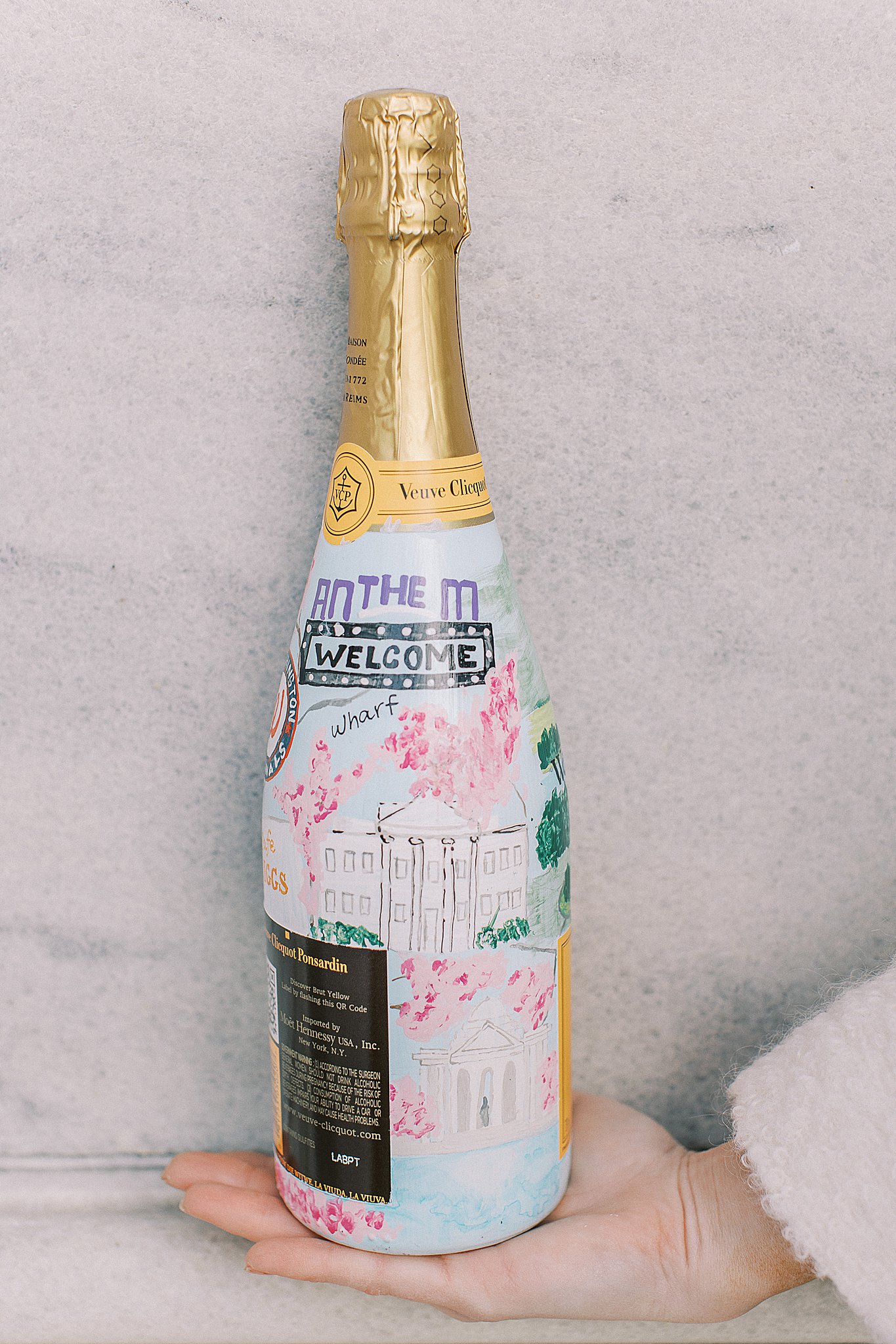 Veuve Clicquot bottle hand painted by bisous and the bay photographed by Anna Kay Photography at DC capitol
